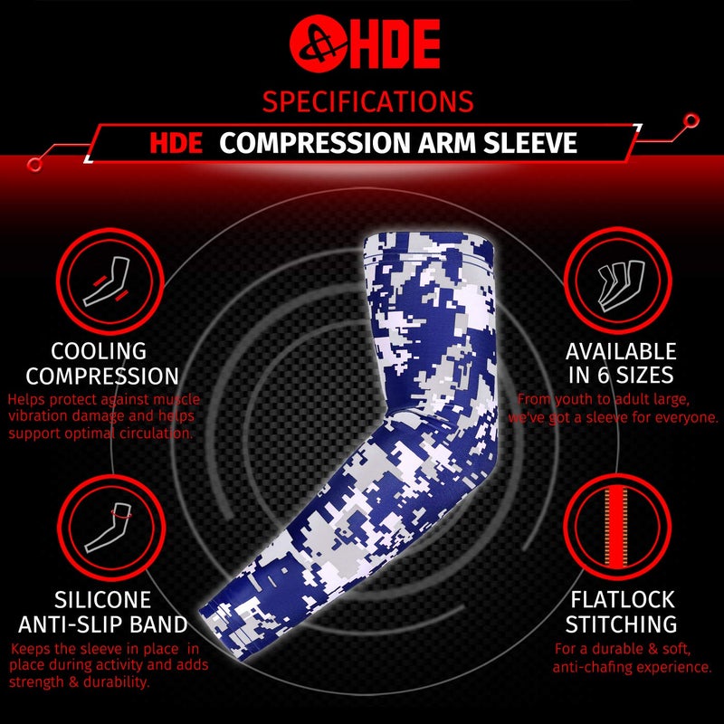 HDE Arm Compression Sleeves for Kids Basketball Shooting Sleeve Youth Sports Cooling Sun Protection Football Baseball 1 Pair Navy Blue & Silver Camo - YS - Image 3